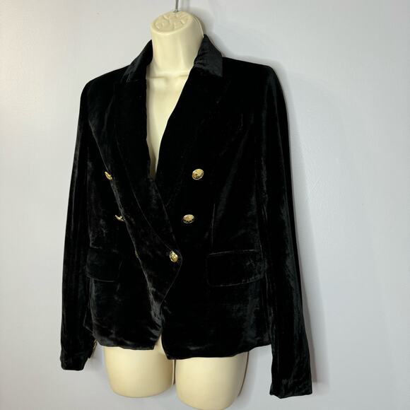 Rachel Zoe Black Velvet Double Breasted Military Jacket Gold Button Women's XS - Picture 6 of 12